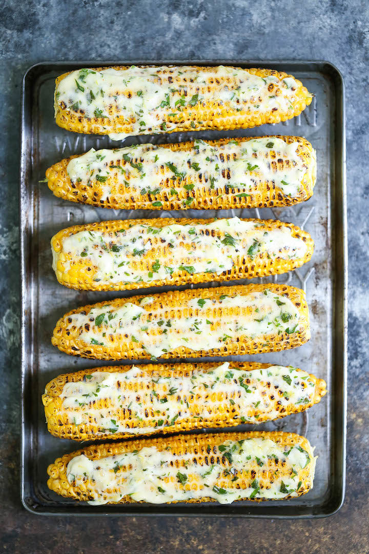 Roasted Corn With Garlic Herb Buttery Spread Damn Delicious