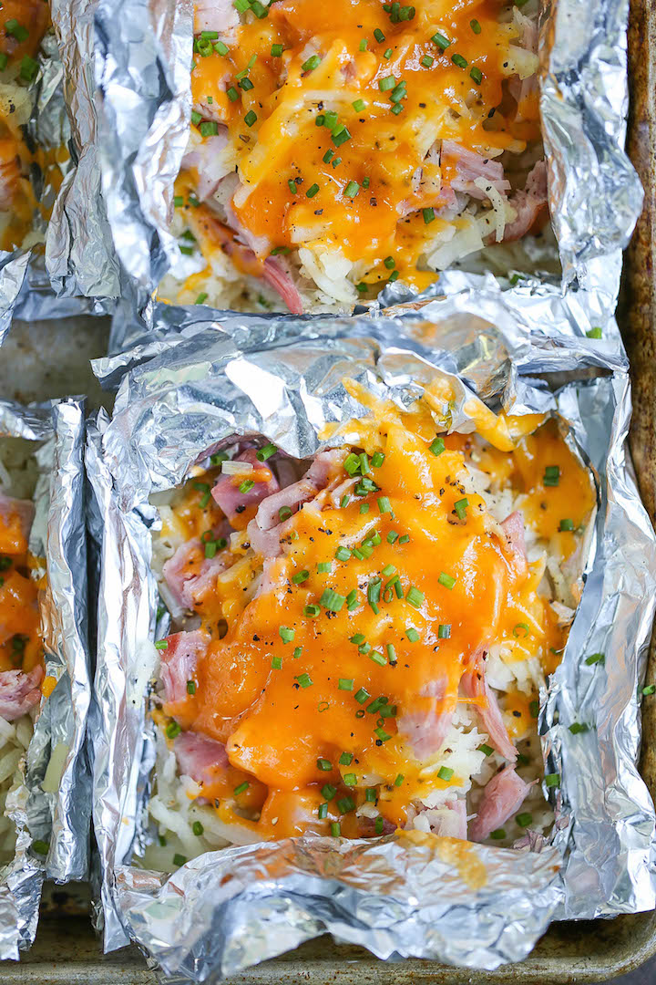 Ham and Cheese Hash Brown Foil Packets Damn Delicious
