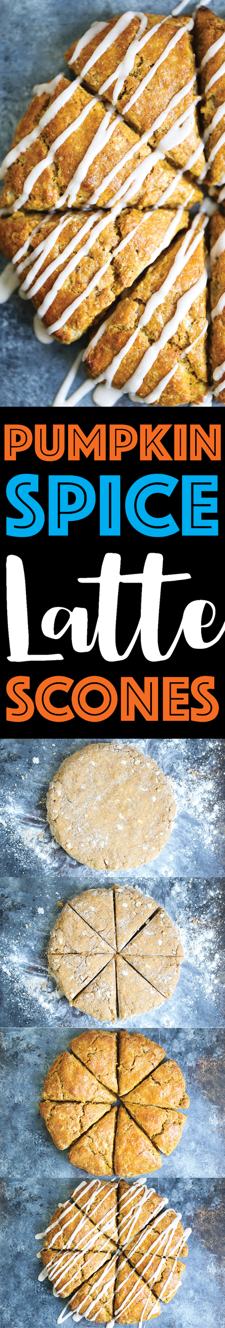 Pumpkin Spice Latte Scones - The most perfectly spiced pumpkin scones!  It basically tastes like a pumpkin spice latte, except with a cinnamon glaze drizzle!