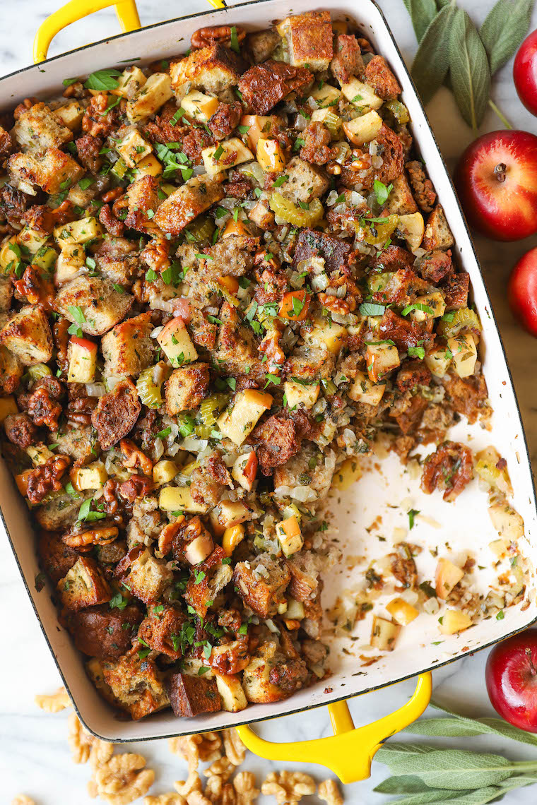 Apple Walnut Sausage Stuffing - Damn Delicious