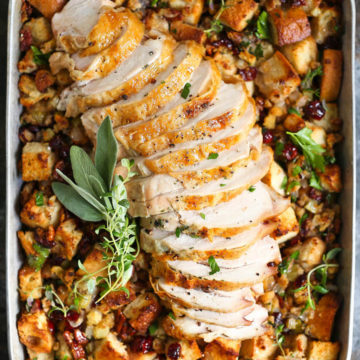 Sheet Pan Herb Roasted Turkey and Cranberry Pecan Stuffing 1