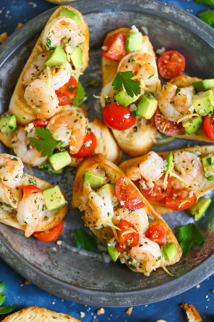 Garlic Shrimp and Avocado Crostini - Damn Delicious