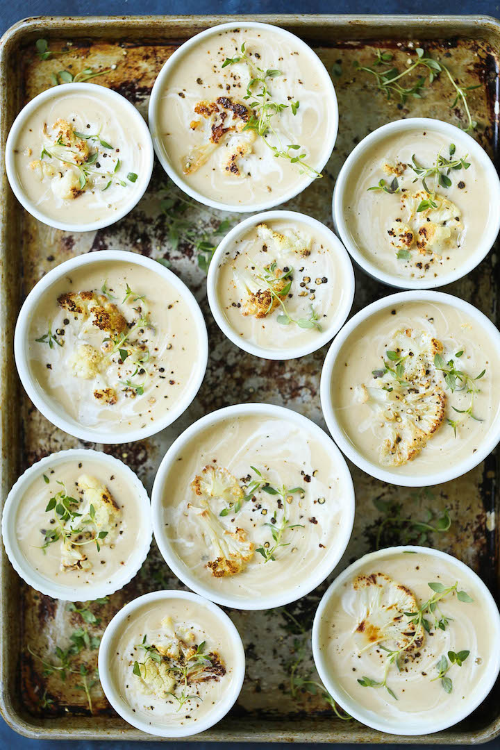Roasted Cauliflower Soup - You will not believe that this is actually cauliflower soup! It is so creamy, so comforting, and packed with so much flavor with healthier ingredients!