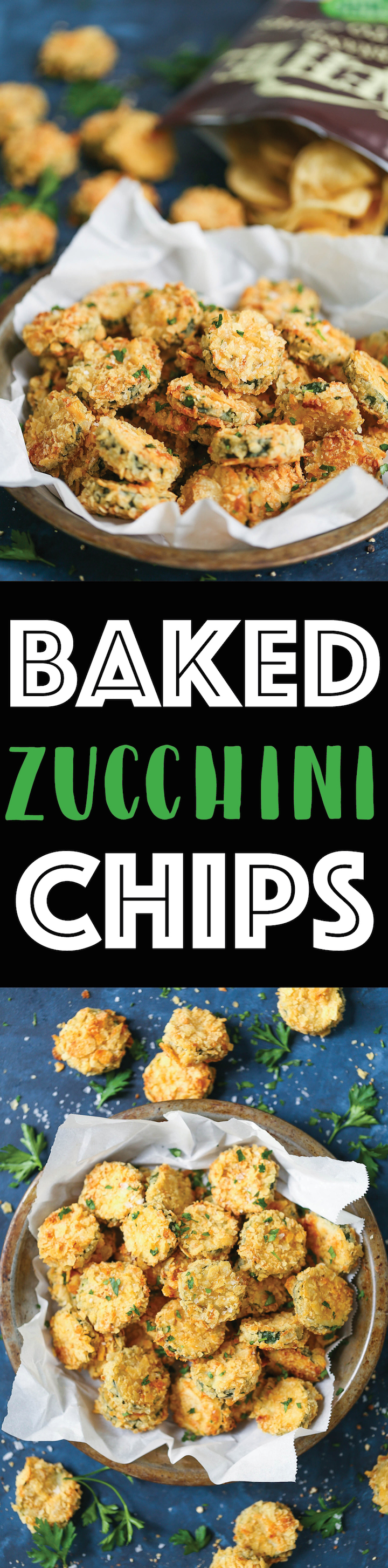 Baked Zucchini Chips - The best zucchini chips EVER! They are perfectly seasoned and perfectly crunchy and crisp even though these are completely BAKED! You will not even be able to tell the difference. Promise!
