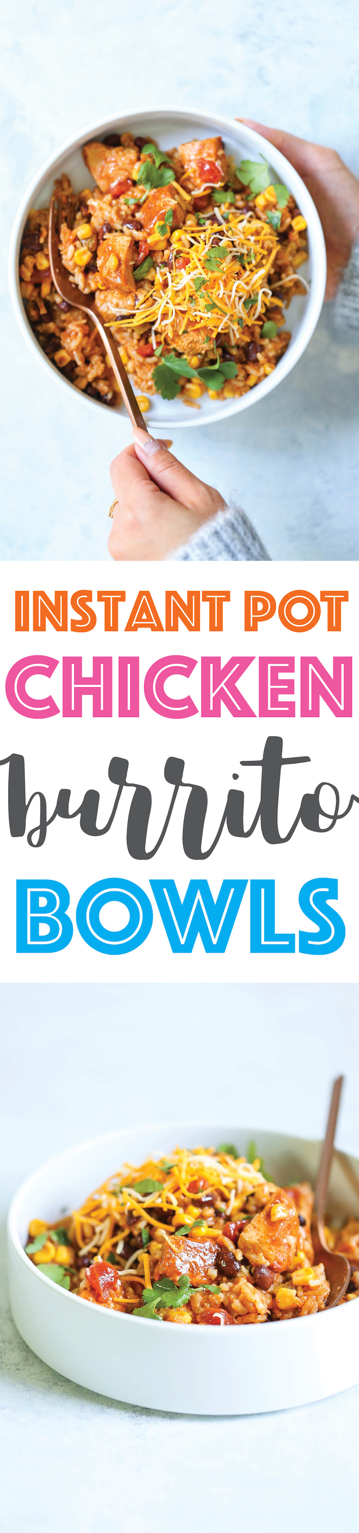 Instant Pot 20 Minute Chicken Burrito Bowls - This literally comes together in less than 10 min prep and another 10 min in the pressure cooker. The chicken is so tender and the flavors are just unbelievable here! After this, you’ll never want to make burrito bowls without your Instant Pot! 