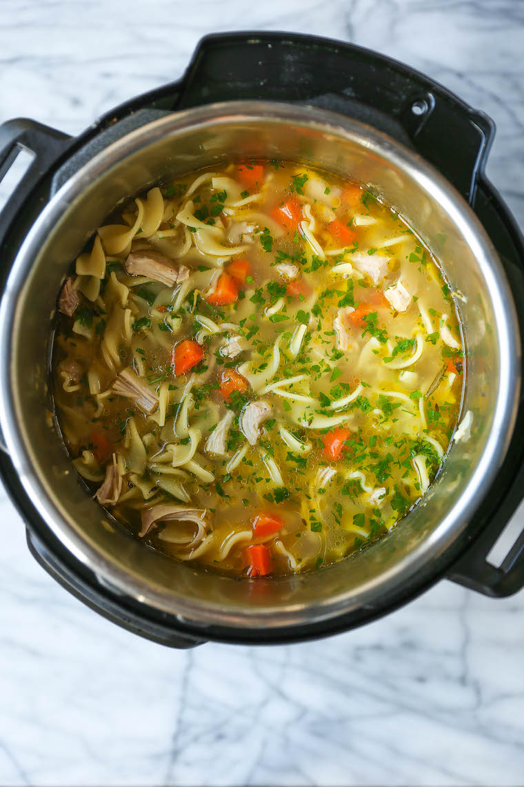 Instant Pot Chicken Noodle Soup - The best, easiest, and quickest homemade chicken noodle soup you will ever make in your pressure cooker! Tastes just like mom's cozy, flu-fighting, homestyle soup!