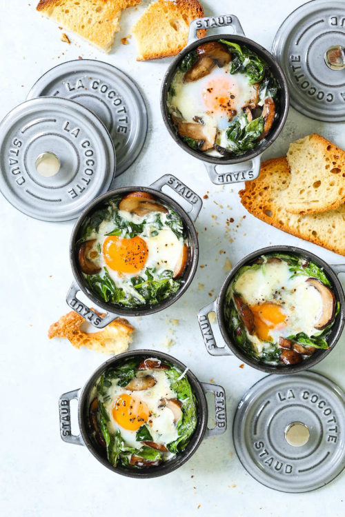 Baked Eggs with Mushrooms and Spinach - Damn Delicious