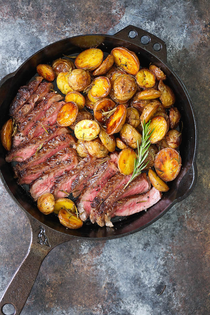 Skillet Steak with Rosemary Roasted Potatoes - Damn Delicious