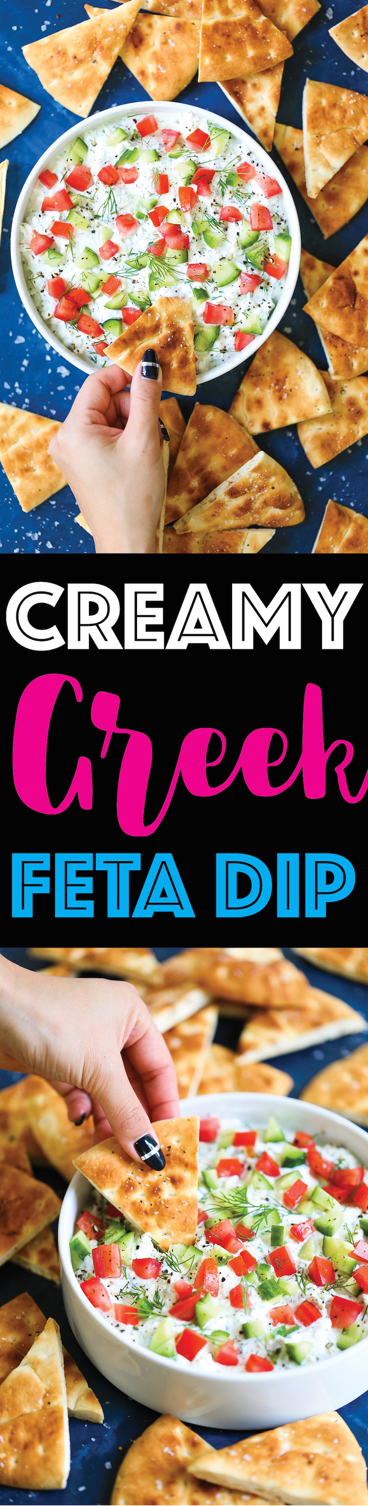 Creamy Greek Feta Dip - Such a simple yet creamy, satisfying dip that everyone will go crazy for! Takes just 15 minutes (or less) to whip up using feta, cream cheese, Greek yogurt, lemon juice and fresh herbs! You can even make this ahead of time and chill for up to 2 days! Serve with pita chips.
