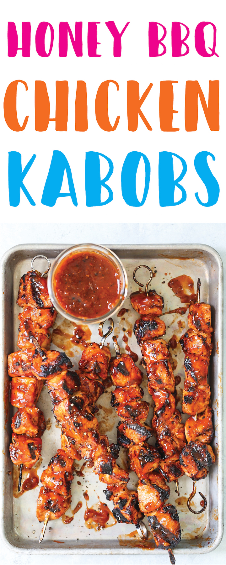 Honey BBQ Chicken Kabobs - Juicy, tender, super saucy BBQ chicken kabobs that everyone will love at your next barbecue! It's the easiest BBQ sauce marinade that keeps the chicken so sweet and tangy, packed with tons of flavor!