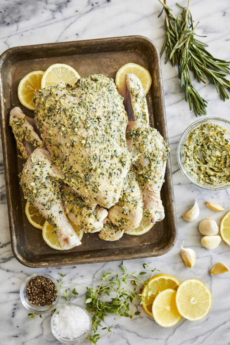 Lemon Herb Roasted Chicken - PERFECT roasted chicken! All you need is 6 ingredients. So so easy and amazingly juicy with the crispiest skin!