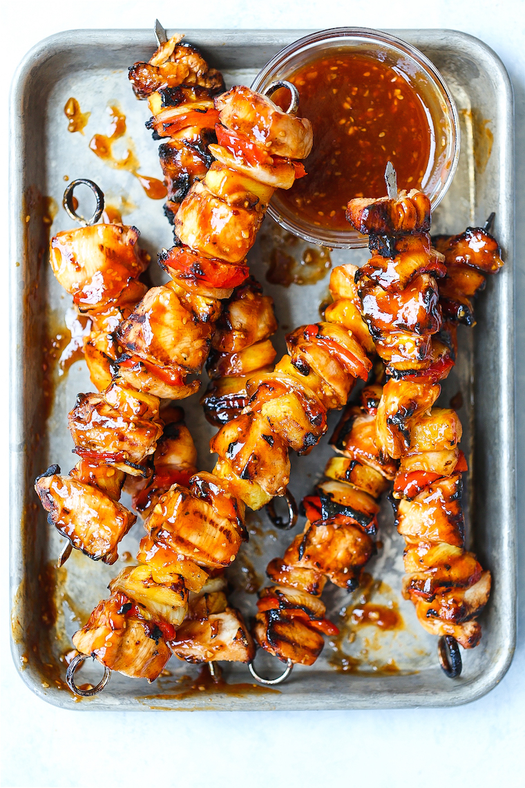 BBQ Pineapple Chicken Kabobs - So saucy, so sticky, and just so darn good! The chicken is perfectly tender with chunks of fresh pineapple, pepper and onion!