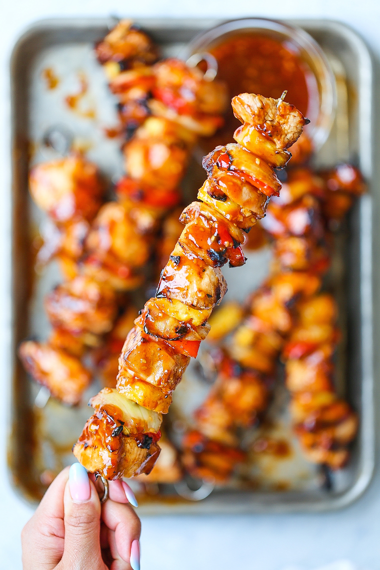 BBQ Pineapple Chicken Kabobs - So saucy, so sticky, and just so darn good! The chicken is perfectly tender with chunks of fresh pineapple, pepper and onion!
