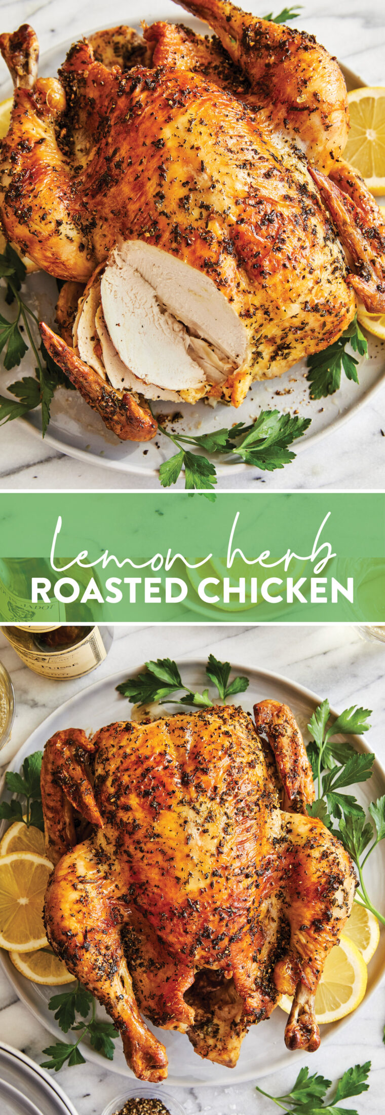 Lemon Herb Roasted Chicken - PERFECT roasted chicken! All you need is 6 ingredients. So so easy and amazingly juicy with the crispiest skin!