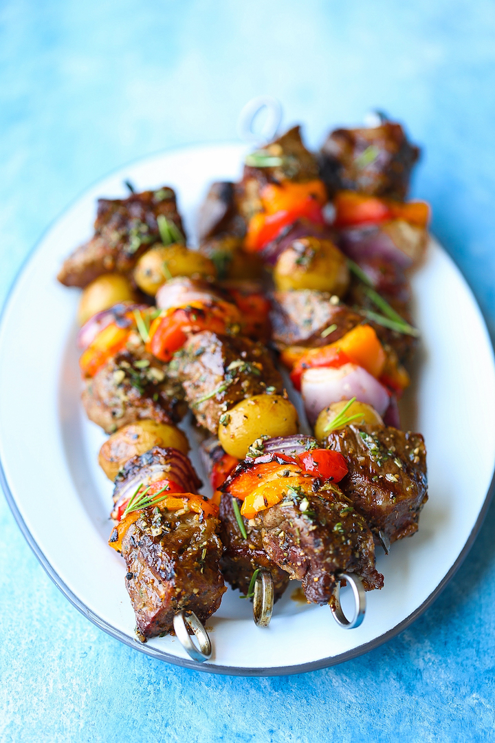 Steak and Potato Kabobs - Everyone's favorite summer meal! The meat comes out so amazingly tender and flavorful with the fresh garlicky-herb mixture!