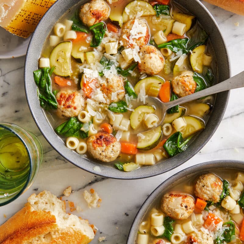 Summer Minestrone with Turkey Meatballs