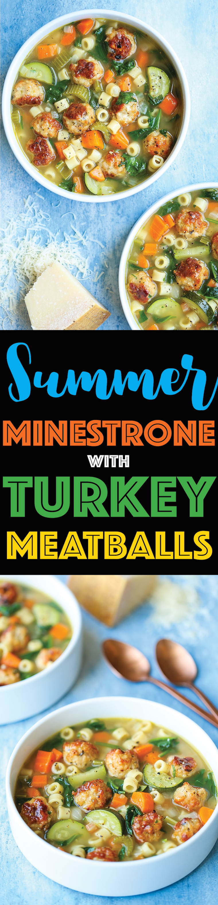 Summer Minestrone with Turkey Meatballs - A hearty soup with all of your favorite vegetables! It’s fresh, it’s warm and it’s so cozy even in the summertime!