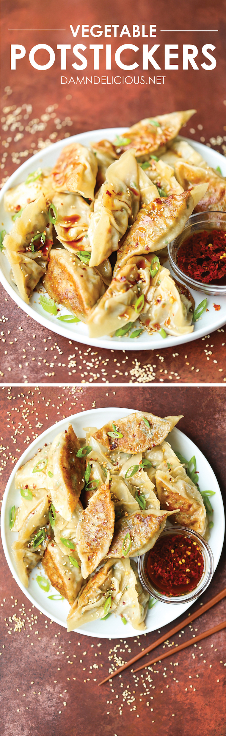 Vegetable Potstickers - Meatless potstickers that taste even better than the meat-filled ones! PROMISE! And these taste 10000x better than the freezer-kind!
