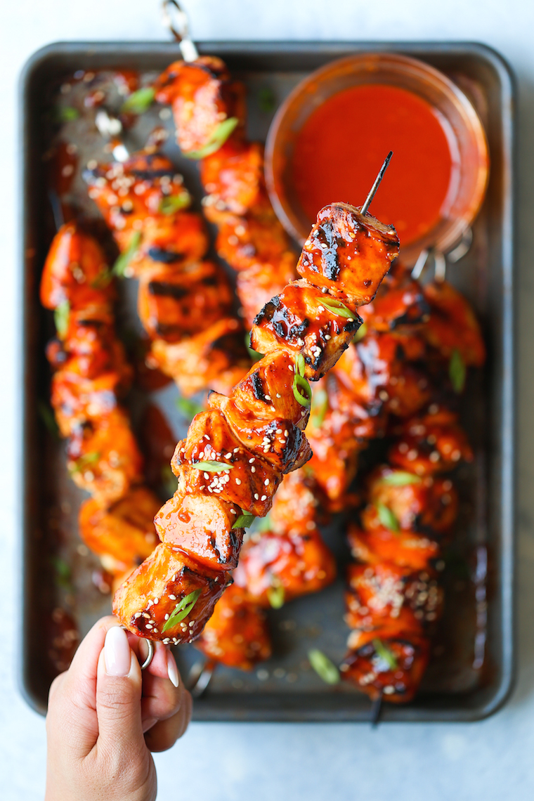 Korean Chicken Kabobs - An amazing combination of sweet and spicy! And the chicken comes out perfectly tender and juicy with a finger-licking sticky glaze!