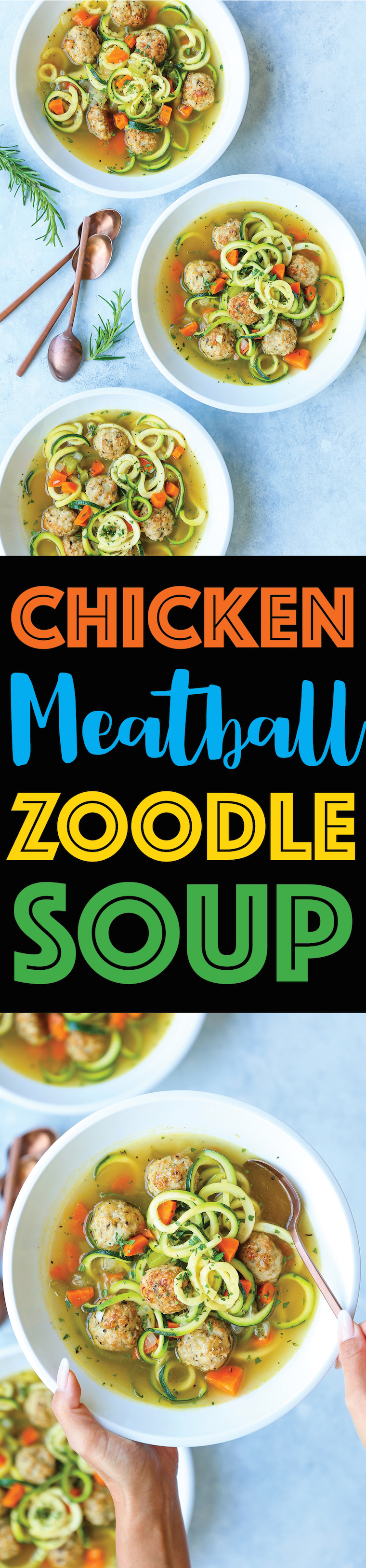 Chicken Meatball Zoodle Soup - Everyone's favorite chicken noodle soup, but made even healthier with zucchini noodles and the most tender chicken meatballs!