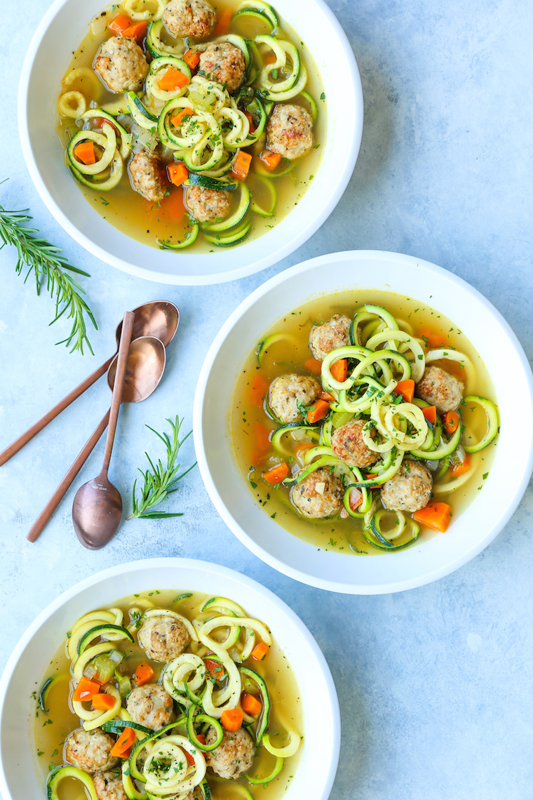 Chicken Meatball Zoodle Soup - Everyone's favorite chicken noodle soup, but made even healthier with zucchini noodles and the most tender chicken meatballs!