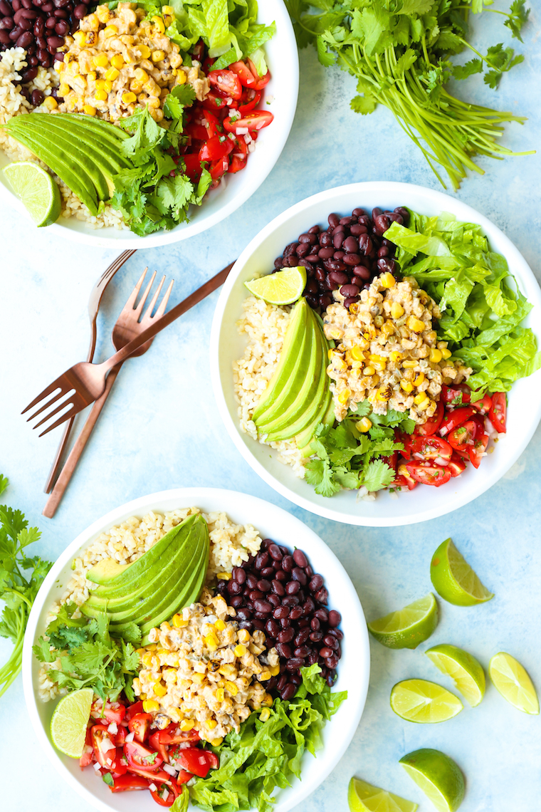 Mexican Street Corn Bowls - Mexican elote is served up right in these hearty bowls with whole grains, pico de gallo, black beans, avocado and so much more!