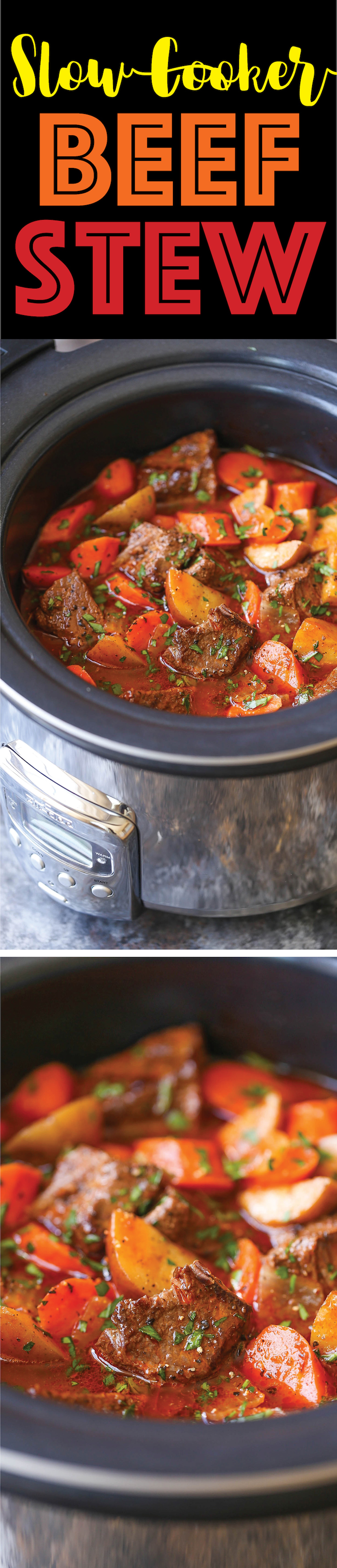 Slow Cooker Beef Stew - Everyone’s favorite comforting beef stew made easily in the crockpot! The meat is SO TENDER and the stew is rich, chunky and hearty!