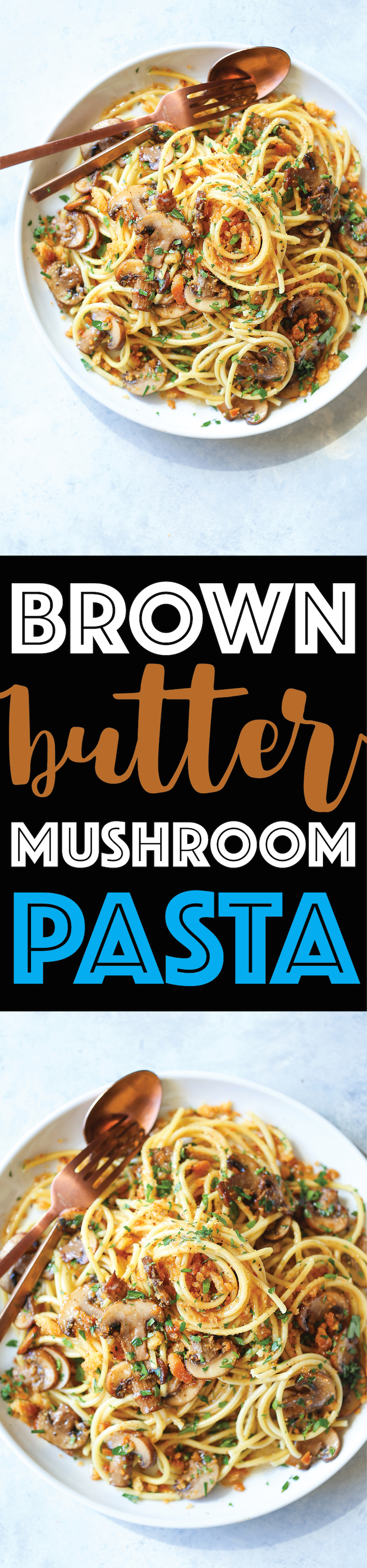 Brown Butter Mushroom Pasta - Whip this up in less than 30 min. So buttery, so garlicky, and so easy! Loaded with thyme mushrooms and toasted breadcrumbs!