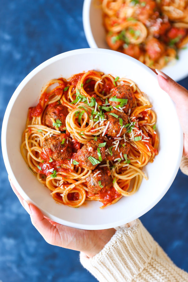 Slow Cooker Spaghetti and Meatballs - Damn Delicious