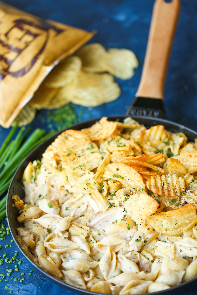 French Onion Chicken Noodle Casserole - The coziest, most comforting casserole! With caramelized onions, rotisserie chicken, pasta and the best cream sauce!