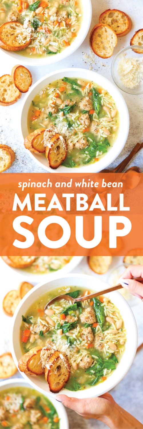 Spinach and White Bean Meatball Soup Recipe Damn Delicious
