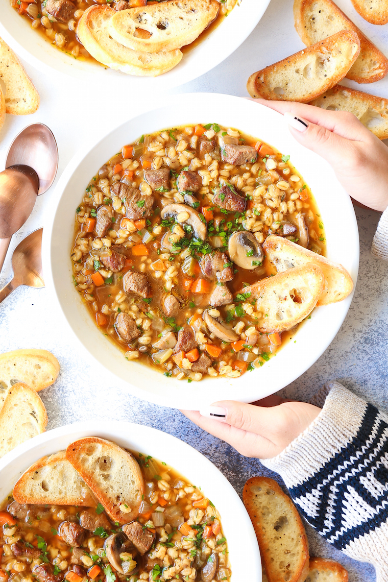 Beef and Barley Stew - Melting-tender beef chunks, perfectly cooked barley, and all the hearty veggies one can ask for. Best of all, it's freezer-friendly!