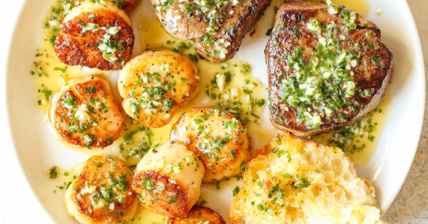 Garlic Butter Steak And Scallops Damn Delicious 