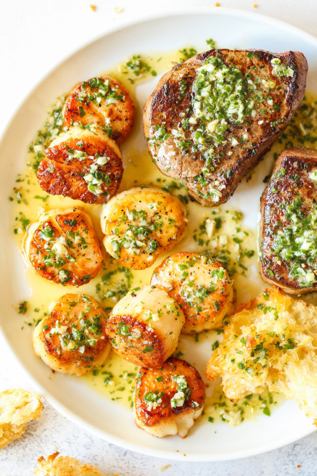 Garlic Butter Steak & Scallop Recipe | Damn Delicious