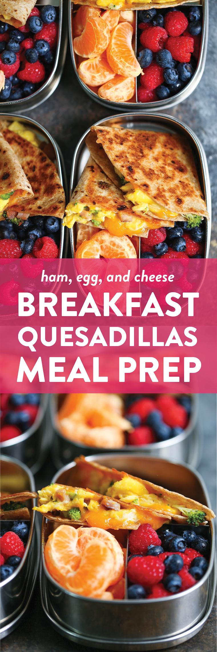 Ham, Egg, and Cheese Breakfast Quesadillas - Meal prep ahead of time so you can have breakfast done right every single morning! <300 calories