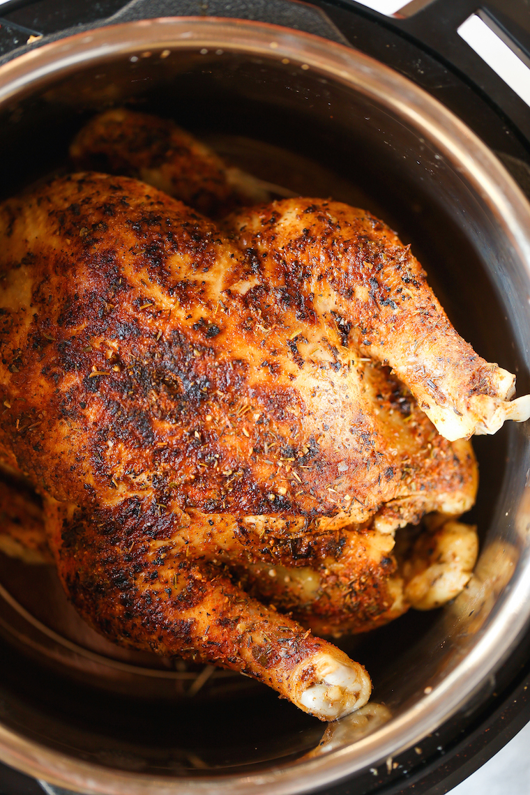 Instant Pot Rotisserie Chicken - 28 min whole rotisserie chicken? Yes! The chicken comes out perfectly tender, juicy + packed with flavor. And it's SO EASY!