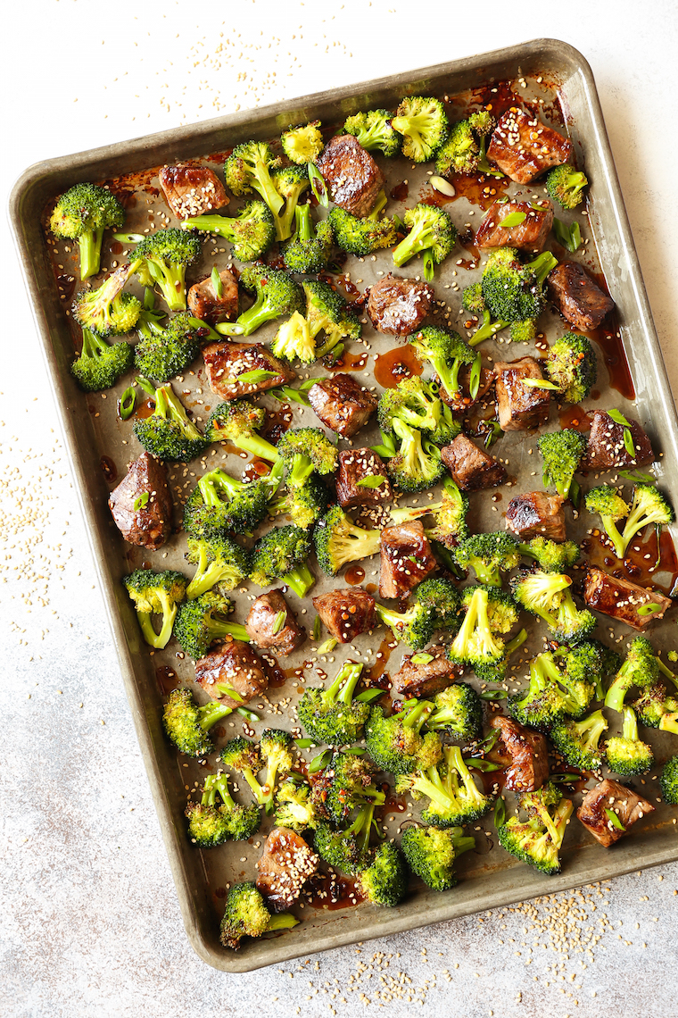Sheet pan beef and broccoli.