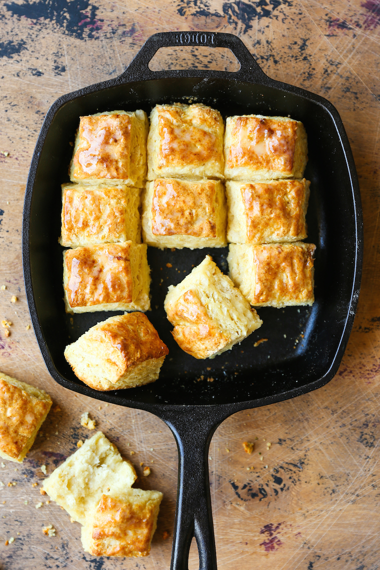 Skillet Buttermilk Biscuits - The most flaky, mile-high, buttery biscuits ever! Requires only 6 ingredients and baked in a skillet in under 45 minutes!