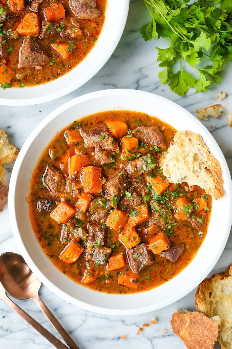 Sweet Potato Beef Stew - The coziest beef stew with the most tender chunks of beef and sweet potato that just melt in your mouth! And it's FREEZER-FRIENDLY!