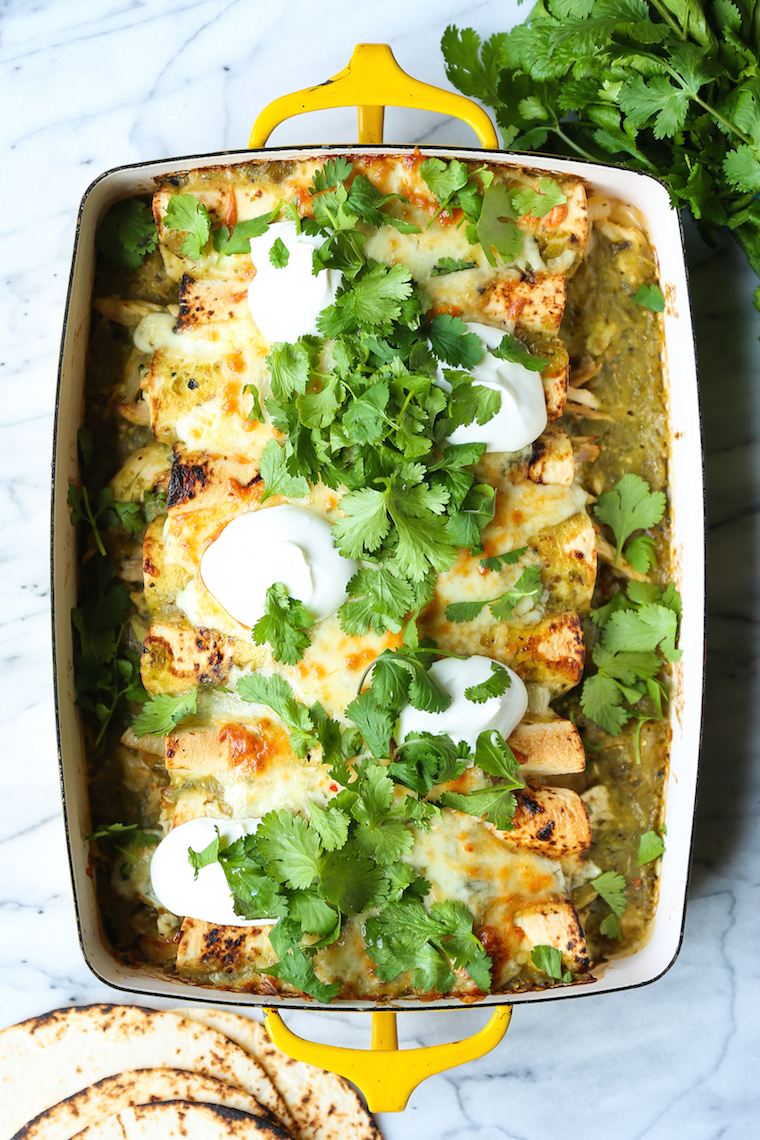 Green Chicken Enchiladas - Salsa verde, green chiles, leftover rotisserie chicken and Monterey Jack cheese make for the best weeknight enchiladas ever!