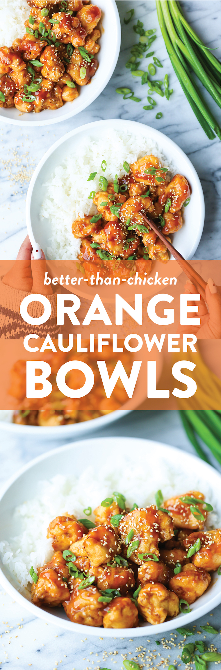 Orange Cauliflower Bowls - Everyone's favorite orange chicken made with cauliflower instead! But you won't miss the chicken at all with this heavenly sauce!