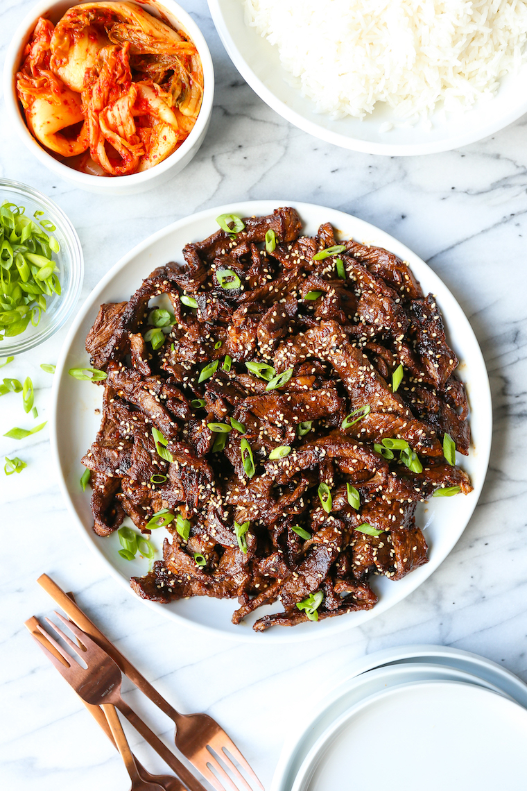 Korean Beef Bulgogi - A super easy recipe for Korean BBQ beef with the most flavorful marinade! The thin slices of meat cook quickly, and it's so tender!!!