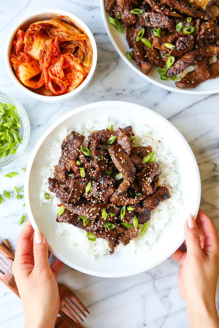 Gochujang minute steak skewers with charred broccolini and lime