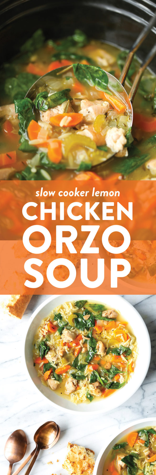 Slow Cooker Lemon Chicken Orzo Soup - Damn Delicious
