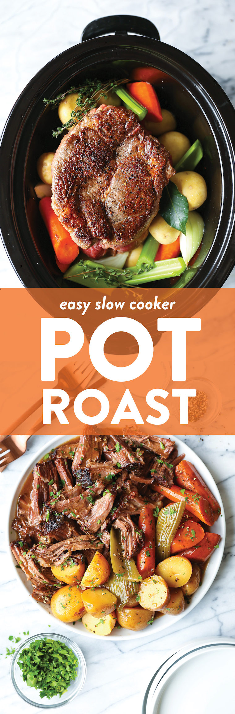 Instant Pot Pot Roast - A complete pot roast Sunday dinner in just 60 min? Yes, please! With the most tender, melt-in-your-mouth tender beef!