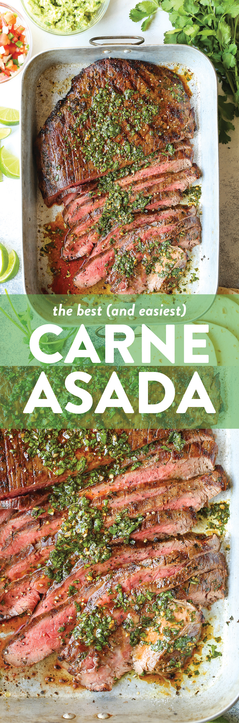 Carne Asada - Cilantro, olive oil, soy sauce, orange + lime juice, garlic, jalapeno and cumin make for the easiest and most flavorful marinade. SO SO GOOD.