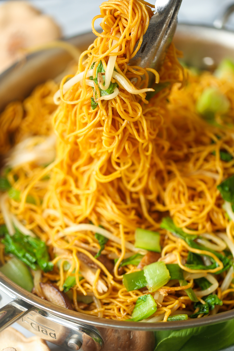 Vegetable Chow Mein With White Rice And Crispy Noodles