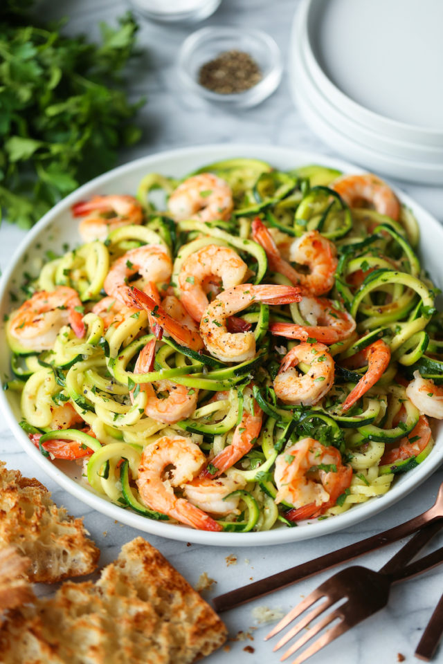 Garlic Butter Shrimp Zucchini Noodles Recipe - Damn Delicious