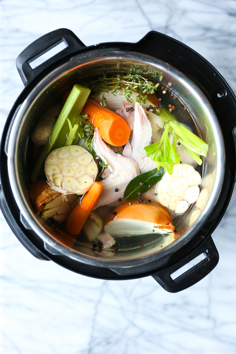 Instant Pot Chicken Stock - Now you can make the best homemade chicken stock in just 45 min! Freeze for up to 3 months. Perfect for stews, soups and sauces!