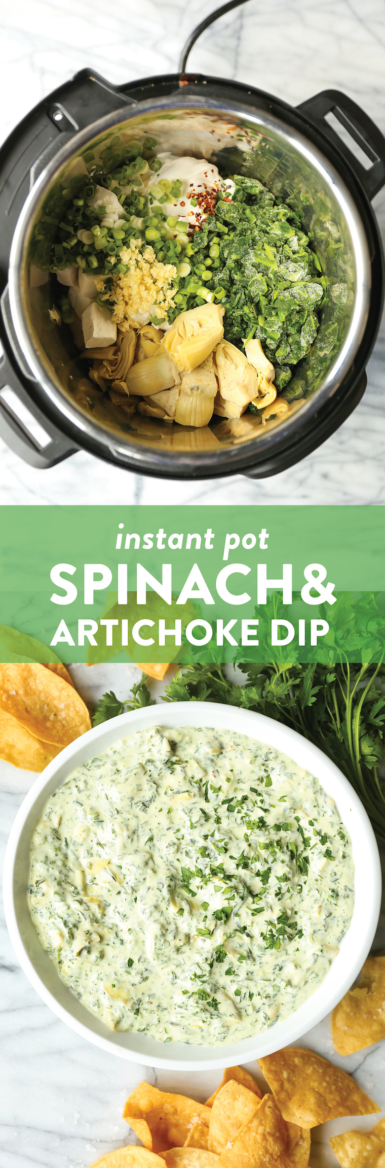 Instant Pot Spinach and Artichoke Dip - Seriously the EASIEST way to make this! Only 3 min in the IP using frozen spinach. No need to thaw and squeeze dry!